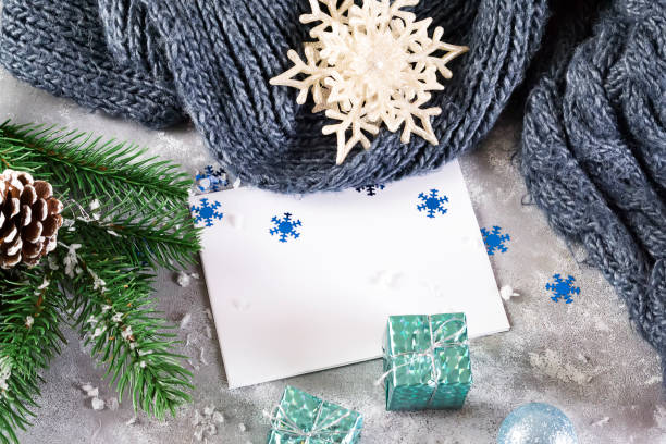 christmas greeting card on a gray concrete background