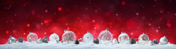 istock Christmas Banner - Red Baubles And Pine Cones On Snow 852350094