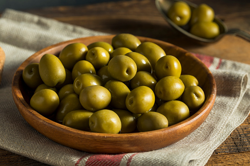Organic Greek Green Olives in a Bowl