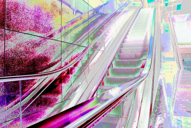 istock Blurred backround of moving futuristic escalator. Abstract 852397606