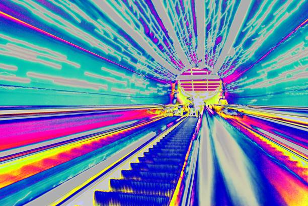 istock Blurred backround of moving futuristic escalator. Abstract 852397768
