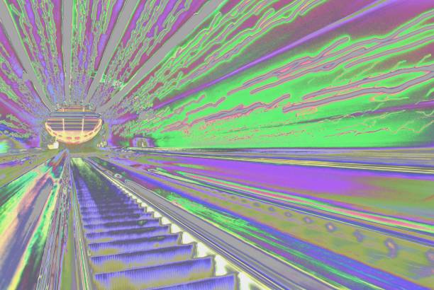 istock Blurred backround of moving futuristic escalator. Abstract 852397852