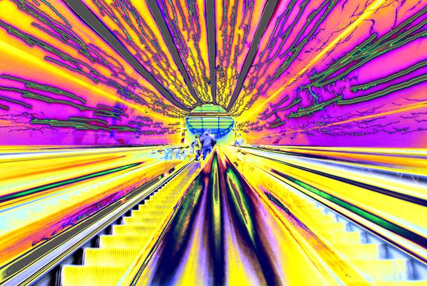 istock Blurred backround of moving futuristic escalator. Abstract 852399936