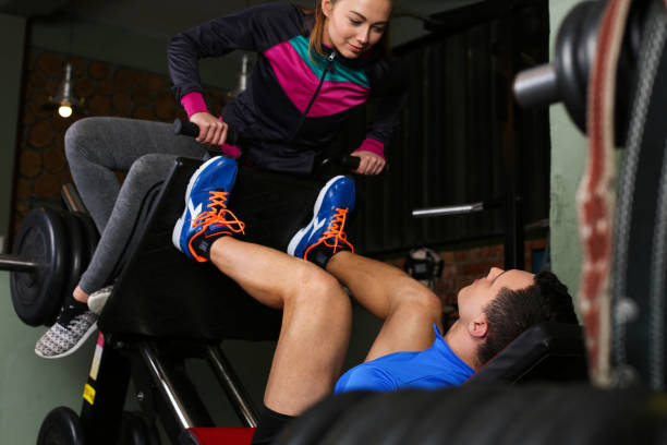 istock Sporty young couple work out together 852403926