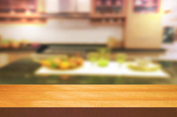 istock Empty wooden table and blurred kitchen background.can be used for montage or display your products. 852407952