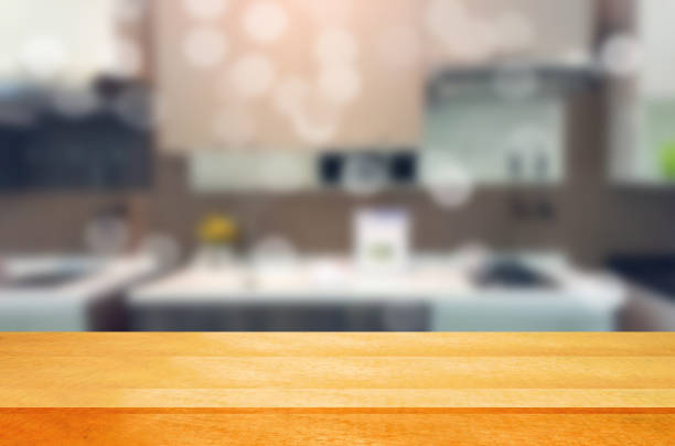 istock Empty wooden table and blurred kitchen background.can be used for montage or display your products. 852411896