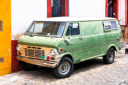 OAXACA, MEXICO - MAY 25, 2017:Old cargo van Ford Econoline in the city street.