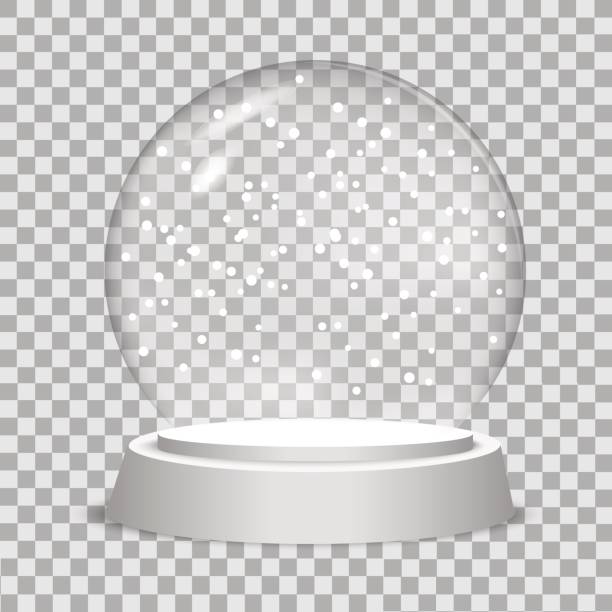 świąteczna kula śnieżna na przezroczystym tle.  ilustracja wektorowa. - snow globe dome glass transparent stock illustrations