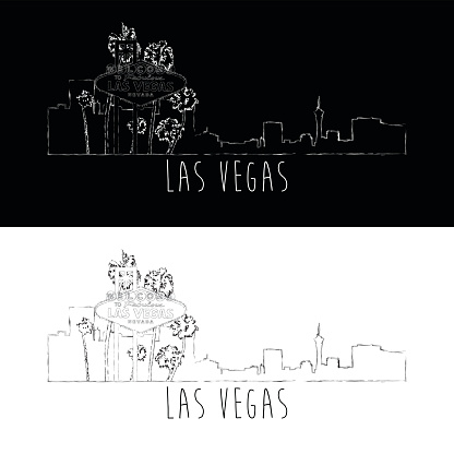 A vector illustration of the Las Vegas skyline with palm trees.