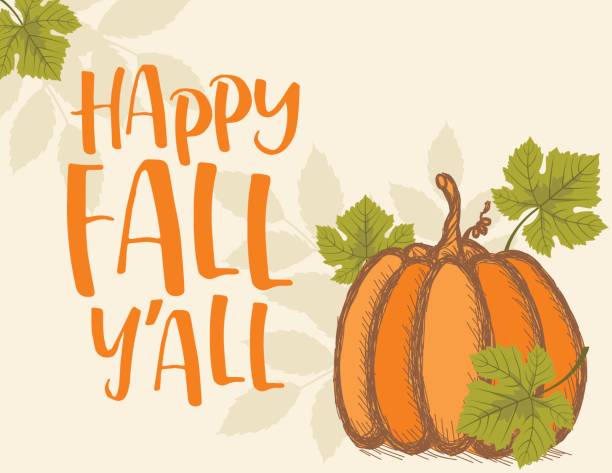 Fall Pumpkin Background with Autumn Leaves, Happy Fall Y'All Text vector art illustration
