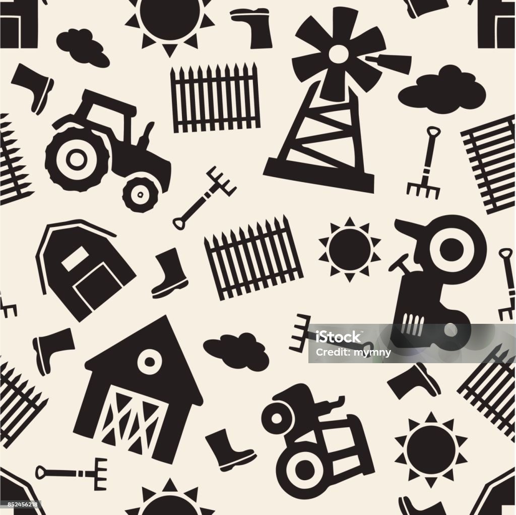 Farm Pattern Backdrop Seamless Monochrome Farm Pattern Background Stock Illustration ...