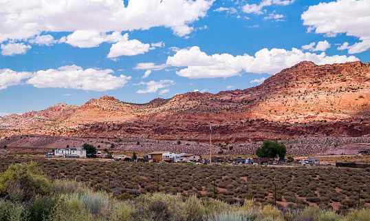 Bitter Springs, Arizona, USA - June 20, 2017: Navajo Souvenir Market at the edge of the highway. Navajo reservation area in Arizona. Village life in the Navajo reservation. Car trip in Arizona, USA