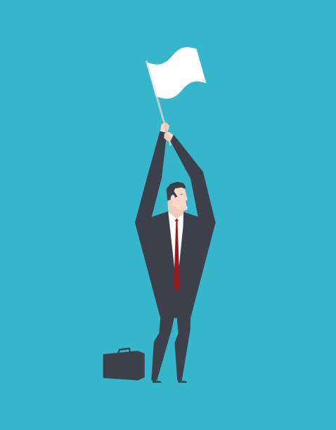 istock Businessman surrender hands up and white flag. Business life. Vector illustration. 852466300