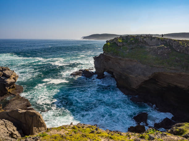 Hiker on Cliff Over Ocean Robberg Peninsula, South Africa