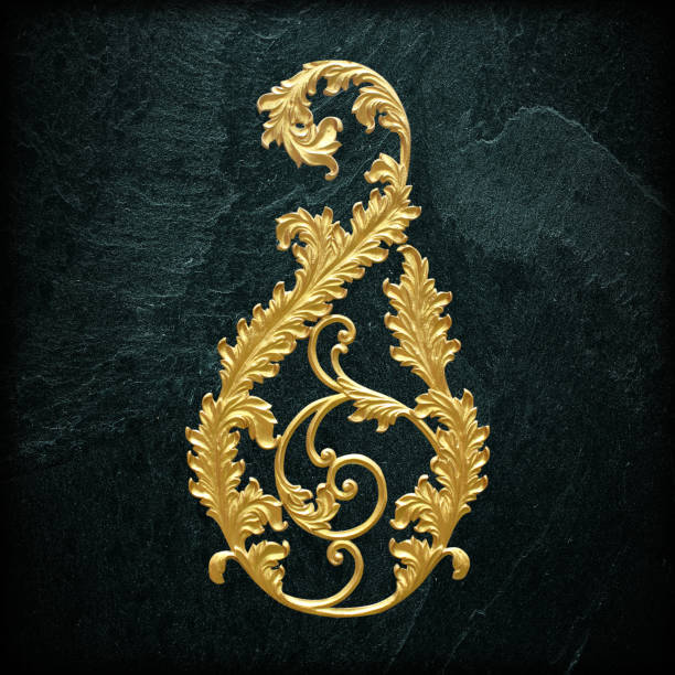 istock Ornament elements, vintage gold floral designs on black slate background or texture 852467818