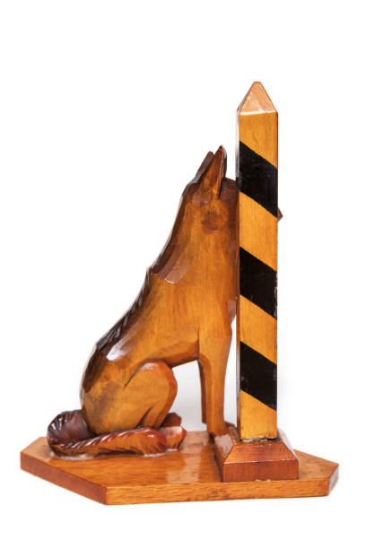 istock Wooden dog and border pillar on white background 852470258