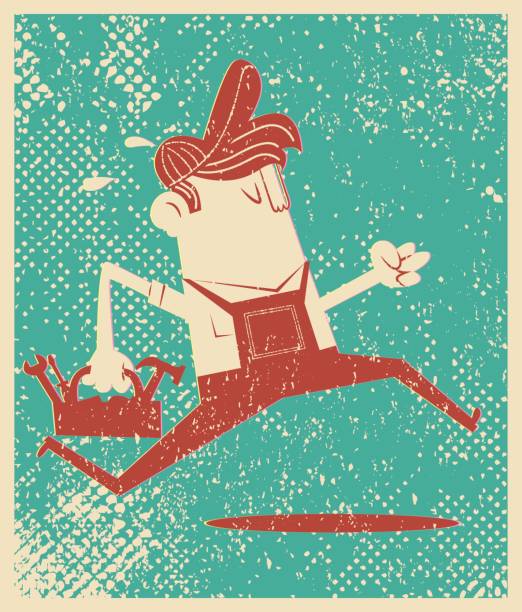 repairman running in retro style