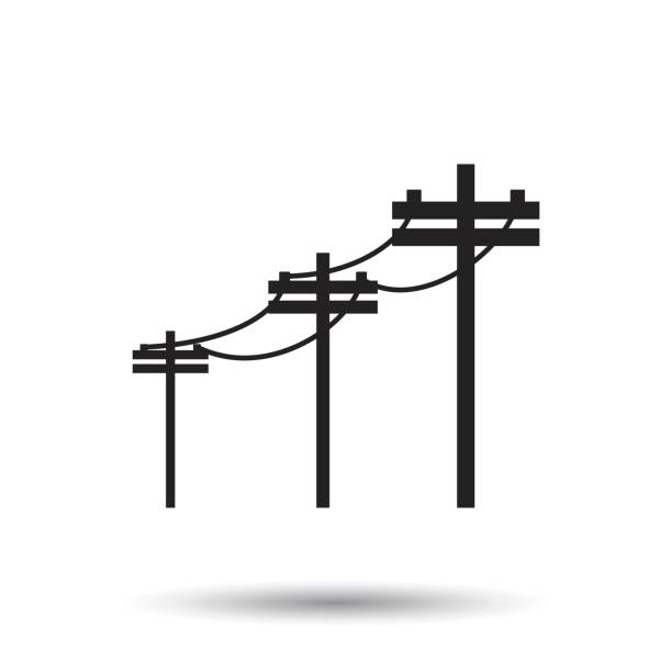 높은 전압 전원 라인입니다. 흰색 바탕에 전기 극 벡터 아이콘입니다. - power line stock illustrations