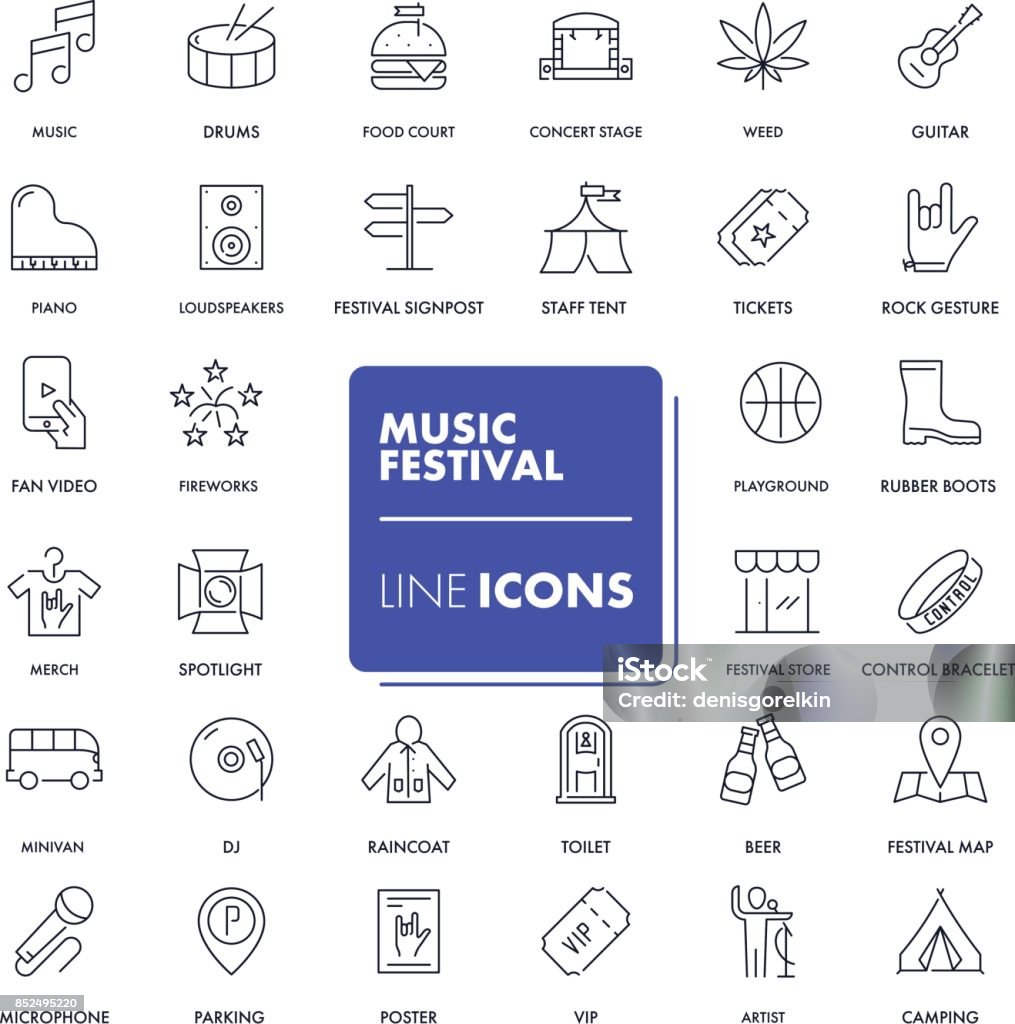 Line icons set. Music festival Line icons set. Music festival pack. Vector illustration. Icon Symbol stock vector