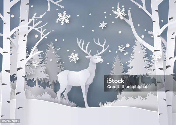 Ilustración de Ciervos En El Bosque Con Nieve y más Vectores Libres de Derechos de Navidad - Navidad, Paisaje no urbano, Invierno