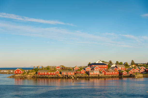 panorama view norway, rost island  atlantic lofoten island norway - rost island imagens e fotografias de stock