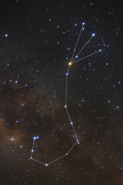 scorpio constellation and the center of the milky way galaxy,long exposure photograph, with grain - scorpio imagens e fotografias de stock