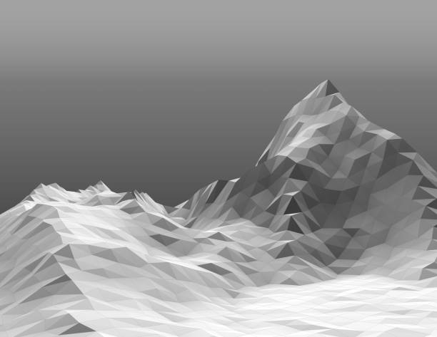istock Polygonal gray snowy mountain peak and hills gradient background. 852521112