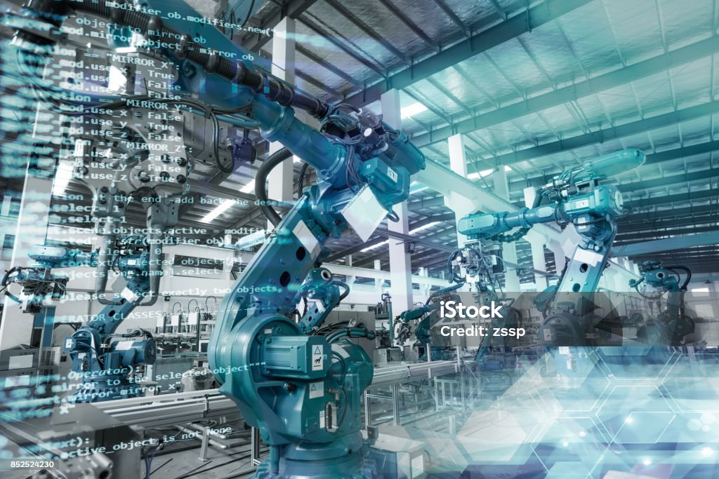 industrial robot industrial robot in a workshop Industry Stock Photo