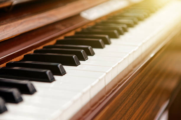 istock Brown color classical piano with black and white keys 852524414