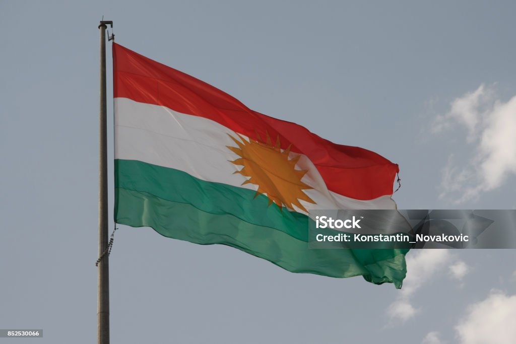 Flag or Iraqi Kurdistan The flag or Iraqi Kurdistan Region in Erbil Horizontal Stock Photo