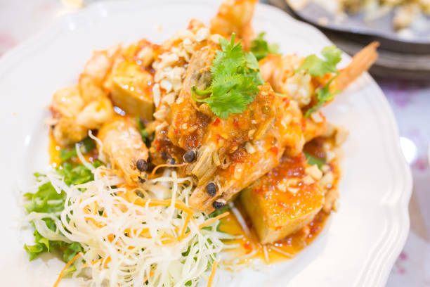 istock Fried prawns on a plate, Thai seafood. 852532378