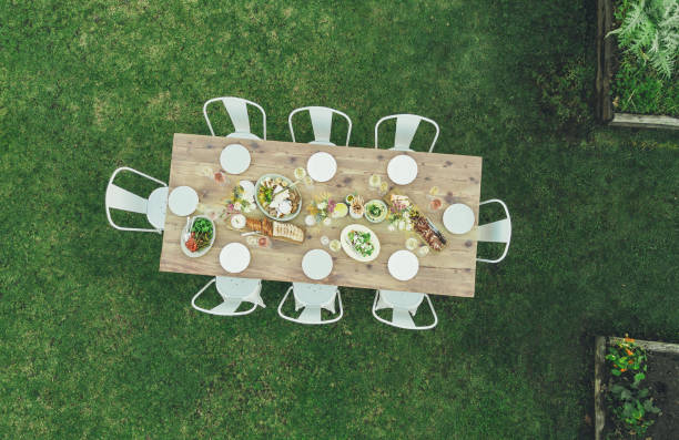 istock Aerial view of garden restaurant table 852533888