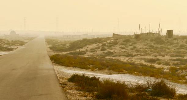 Sand haze, desert camps stock photo