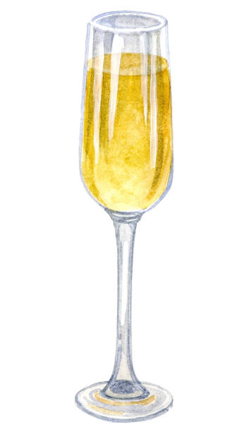 화이트 와인의 유리를 그린 수채화 - wineglass illustration and painting isolated on white clipping path stock illustrations