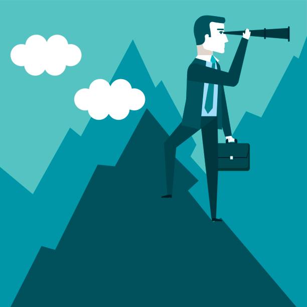 istock businessman stand on top of mountain using telescope looking for success opportunities future business 852562440