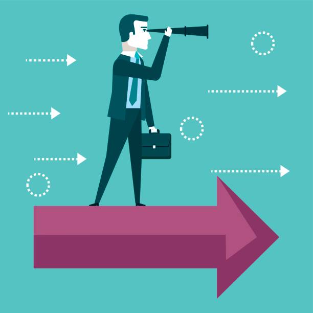 istock businessman vision concept looking through telescope standing on a red arrow 852563162