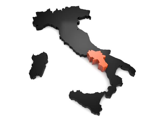 Italy 3d black and orange map, with Campania region highlighted 3d render Italy 3d black and orange map, with Campania region highlighted 3d render amalfi coast map stock pictures, royalty-free photos & images