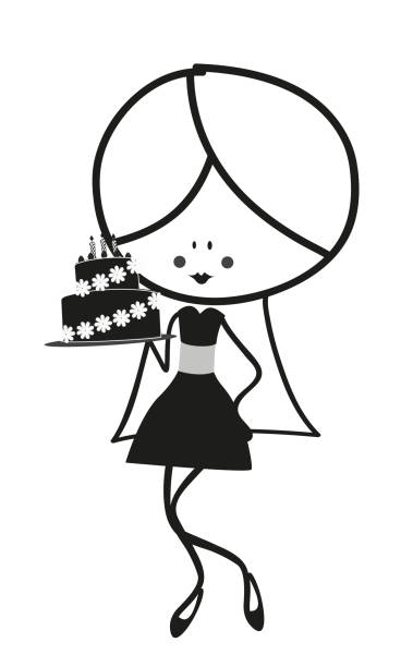 doodle-mädchen mit geburtstag kuchen - cupcake birthday birthday cake first place stock-grafiken, -clipart, -cartoons und -symbole