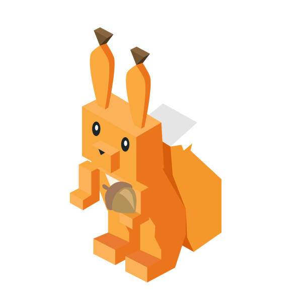 Wild Animal Squirrel Isometric 3d Design Wild animal squirrel isometric 3d. Wild and animal, wild animals isolated, squirrel isometric, zoo squirrel wild animal, squirrel nature, wildlife flat animal squirrel icon, forest wild animal vector background of the crazy squirrel stock illustrations