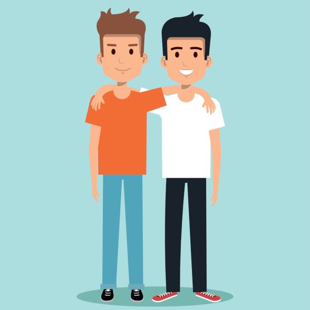 Two Boys Hugging Best Friends Happy Smiling Stock Illustration - Download  Image Now - Two People, Men, Adult - iStock