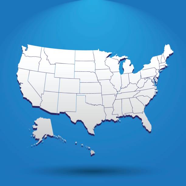 ilustraciones, imágenes clip art, dibujos animados e iconos de stock de alto detallado mapa de usa con estados federales. ilustración de vector estados unidos de américa sobre fondo azul. - north dakota
