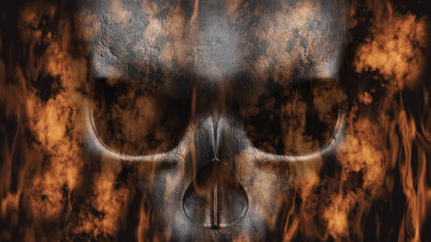 istock Happy Halloween. Human Skull With Smoke And Fire 3D Rendering 852575898
