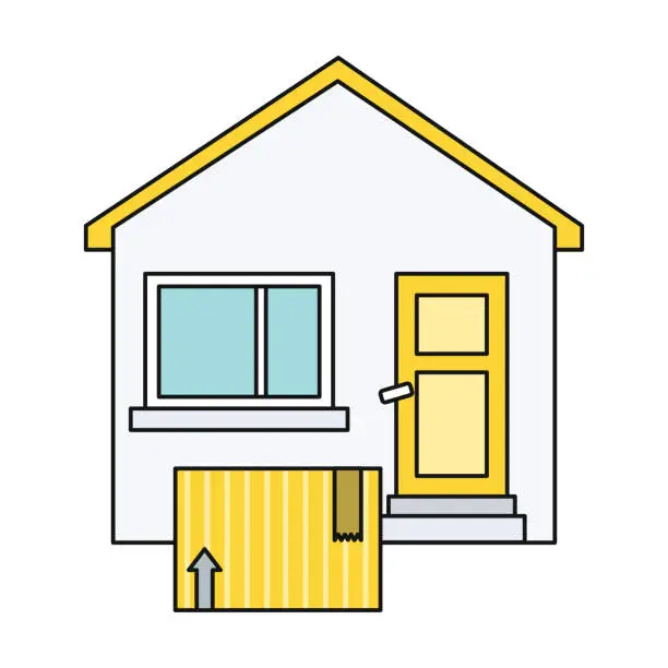 Vector illustration of Delivery Box to Home House Design Flat