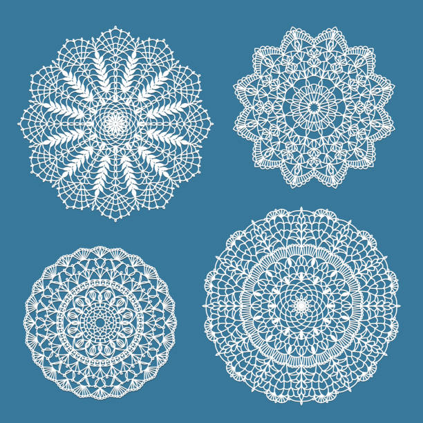 satz von häkeln deckchen - doily stock-grafiken, -clipart, -cartoons und -symbole