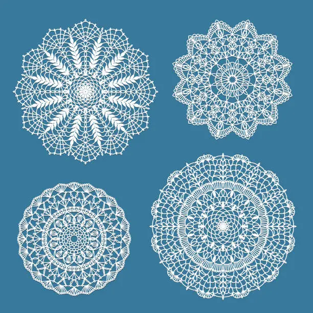 Vector illustration of Set of crochet doilies