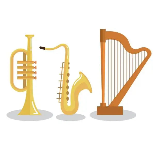 Vector illustration of set of musical instruments event symbols vector