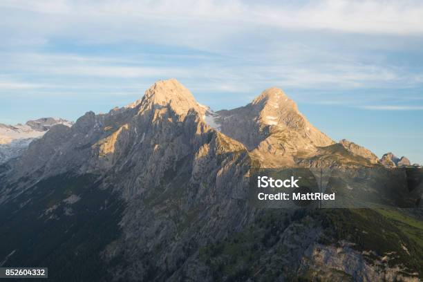 Mount Alpspitze And Mount Hochblassen In The Wetterstein Mountain Range Near Garmischpartenkirchen Illuminated At Sunrisebavariagermany Stock Photo - Download Image Now