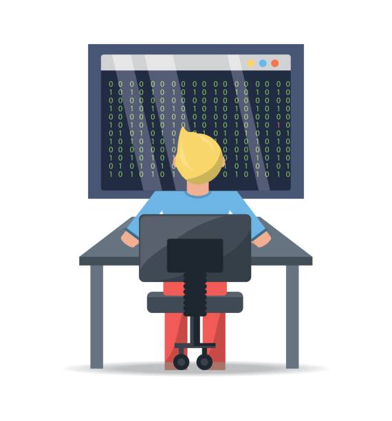 web developer working on computer programming coding web developer working on computer programming coding vector illustration java colombia stock illustrations
