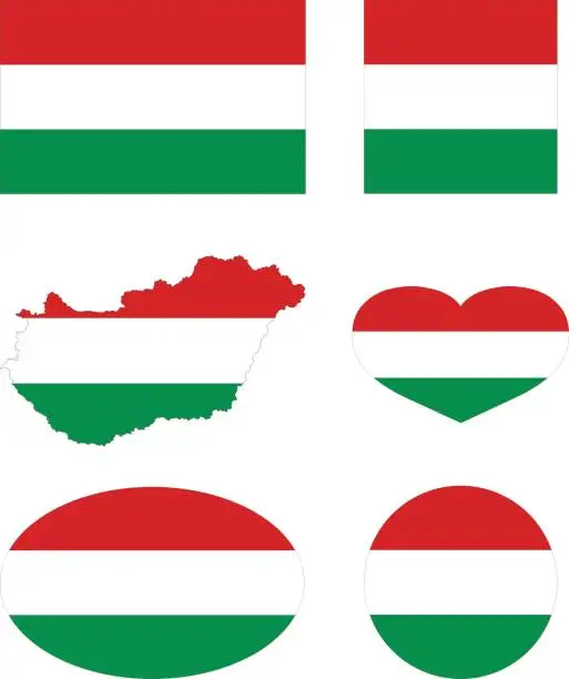 Vector illustration of Hungary map and flag