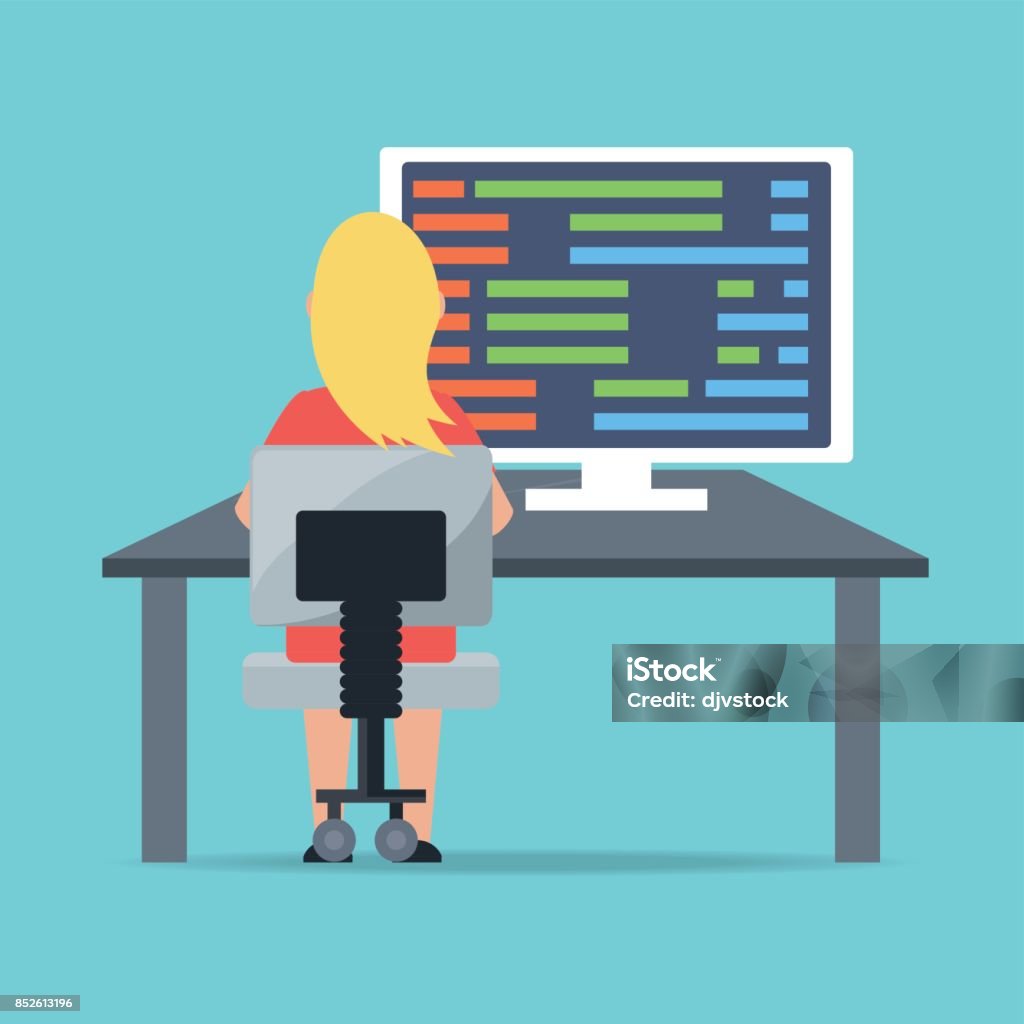 Web Developer Working On Computer Programming Coding Stock Illustration ...